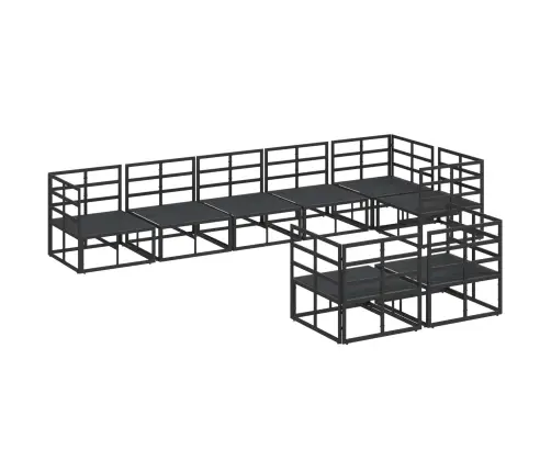 Sodo Sofų Rinkinys Su Pagalve 8 Pcs Juoda Aliuminis