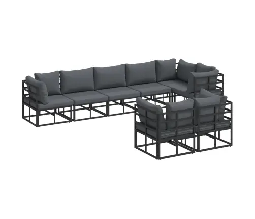 Sodo Sofų Rinkinys Su Pagalve 8 Pcs Juoda Aliuminis