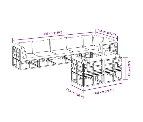 Dārza Dīvānu Komplekts Ar Spilvenu 8 Pcs Melna Alumīnijs