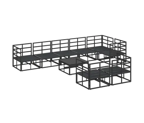 Dārza Dīvānu Komplekts Ar Spilvenu 9 Pcs Melna Alumīnijs