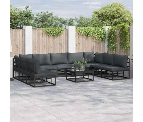 Dārza Dīvānu Komplekts Ar Spilvenu 10 Pcs Melna Alumīnijs