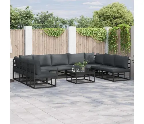 Dārza Dīvānu Komplekts Ar Spilvenu 10 Pcs Melna Alumīnijs