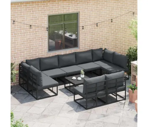 Dārza Dīvānu Komplekts Ar Spilvenu 10 Pcs Melna Alumīnijs