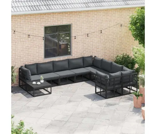 Sodo Sofų Rinkinys Su Pagalve 9 Pcs Juoda Aliuminis