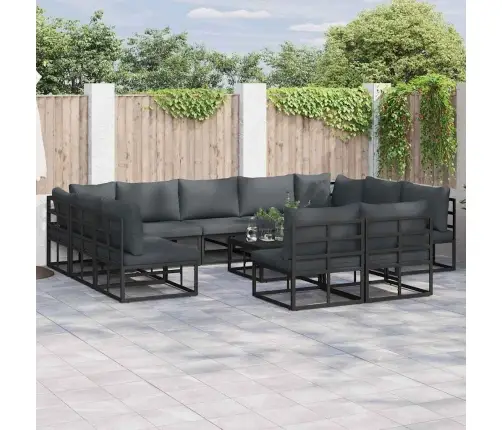 Dārza Dīvānu Komplekts 12 Pcs Melna 70 X 70 X 32 Cm Alumīnijs Vidaxl