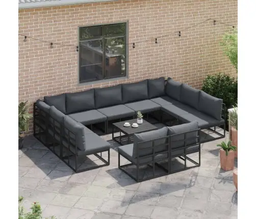 Dārza Dīvānu Komplekts 12 Pcs Melna 70 X 70 X 32 Cm Alumīnijs Vidaxl
