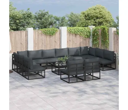 Sodo Sofų Rinkinys Su Pagalve 13 Pcs Juoda Aliuminis