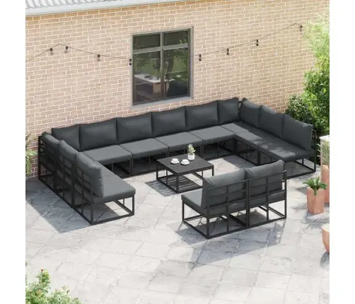 Sodo Sofų Rinkinys Su Pagalve 13 Pcs Juoda Aliuminis