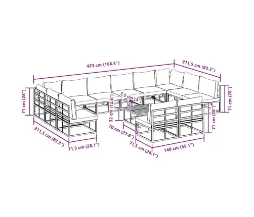 Sodo Sofų Rinkinys Su Pagalve 13 Pcs Juoda Aliuminis