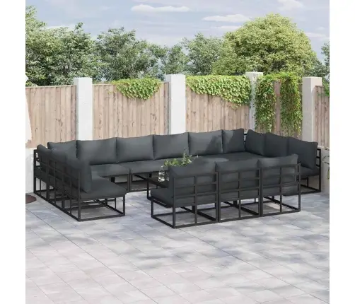 Dārza Dīvānu Komplekts Ar Spilvenu Ar Spilvenu 13 Pcs Melna Alumīnijs Vidaxl