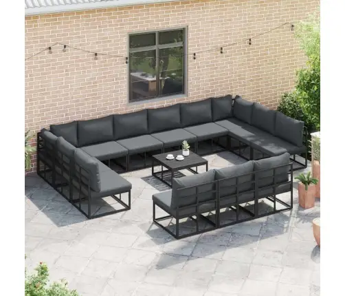 Dārza Dīvānu Komplekts Ar Spilvenu Ar Spilvenu 13 Pcs Melna Alumīnijs Vidaxl