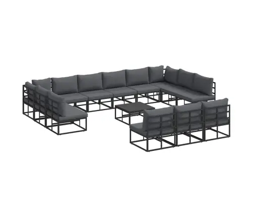 Dārza Dīvānu Komplekts Ar Spilvenu Ar Spilvenu 14 Pcs Melna Alumīnijs Vidaxl