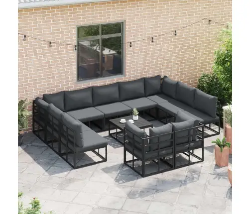Dārza Dīvānu Komplekts 11 Pcs Melna 70 X 70 X 32 Cm Alumīnijs Vidaxl