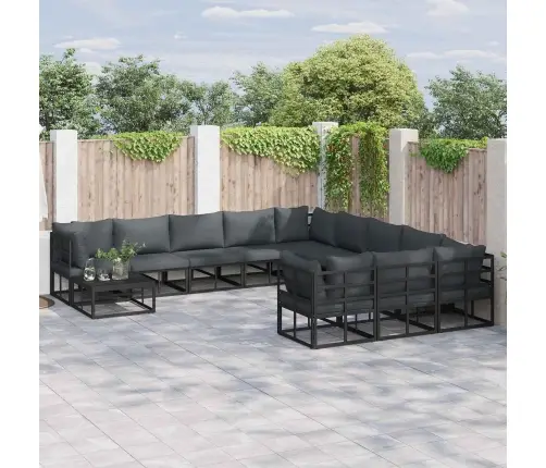 Dārza Dīvānu Komplekts 12 Pcs Melna 70 X 70 X 32 Cm Alumīnijs Vidaxl