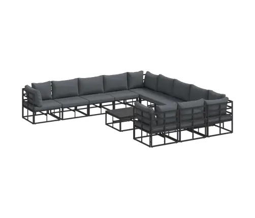 Sodo Sofų Rinkinys Su Pagalve 12 Pcs Juoda Aliuminis