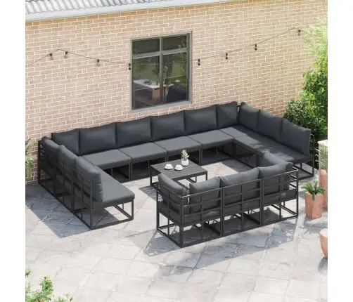 Dārza Dīvānu Komplekts 14 Pcs Melna 70 X 70 X 32 Cm Alumīnijs Vidaxl