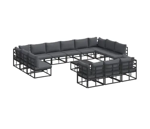 Dārza Dīvānu Komplekts 14 Pcs Melna 70 X 70 X 32 Cm Alumīnijs Vidaxl