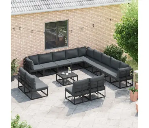 Dārza Dīvānu Komplekts 13 Pcs Melna 353 X 353 X 71 Cm Alumīnijs Vidaxl