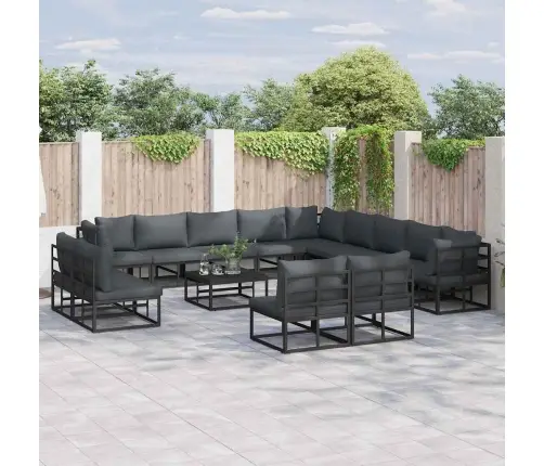 Dārza Dīvānu Komplekts 14 Pcs Melna 70 X 70 X 32 Cm Alumīnijs Vidaxl