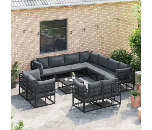 Dārza Dīvānu Komplekts Ar Spilvenu 11 Pcs Melna Alumīnijs Vidaxl