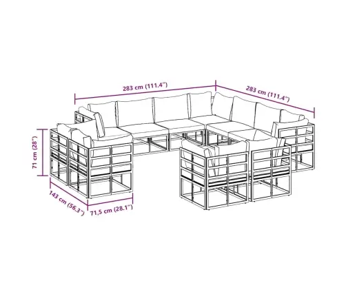 Dārza Dīvānu Komplekts Ar Spilvenu 11 Pcs Melna Alumīnijs Vidaxl