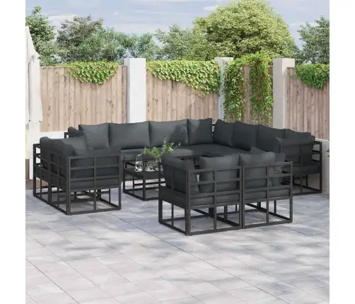 Dārza Dīvānu Komplekts Ar Spilvenu 12 Pcs Melna Alumīnijs Vidaxl