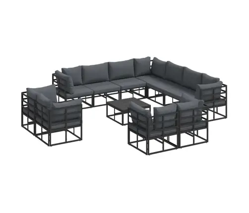 Dārza Dīvānu Komplekts Ar Spilvenu 12 Pcs Melna Alumīnijs Vidaxl