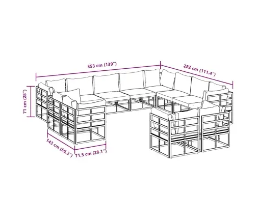 Dārza Dīvānu Komplekts 12 Pcs Melna 353 X 283 X 71 Cm Alumīnijs Vidaxl Dārza Dīvānu Komplekts 12 Pcs Melna 353 X 283 X 71 Cm Alumīnijs Vidaxl