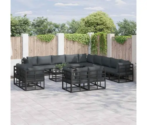 Dārza Dīvānu Komplekts 14 Pcs Melna 70 X 70 X 32 Cm Alumīnijs Vidaxl