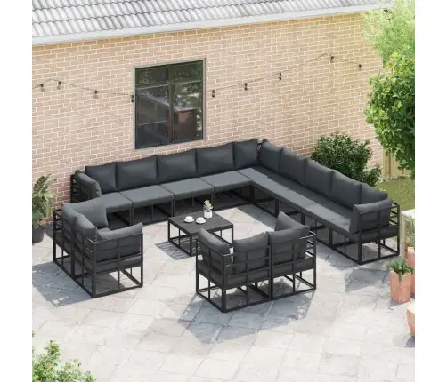 Dārza Dīvānu Komplekts 14 Pcs Melna 70 X 70 X 32 Cm Alumīnijs Vidaxl