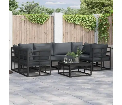 Sodo Sofų Rinkinys 6 Pcs Juoda Aliuminis