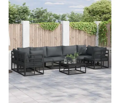 Sodo Sofų Rinkinys Su Pagalve 8 Pcs Juoda Aliuminis