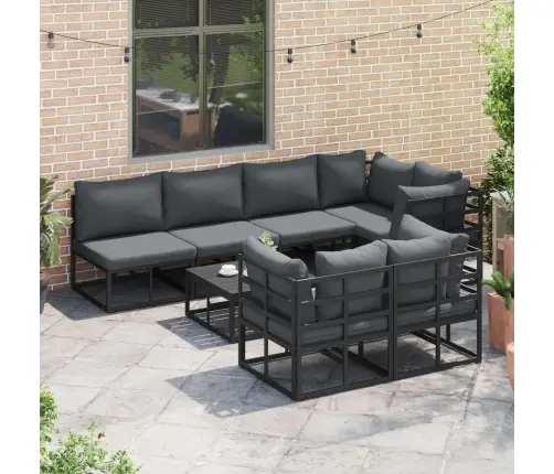 Sodo Sofų Rinkinys Su Pagalve 8 Pcs Juoda Aliuminis