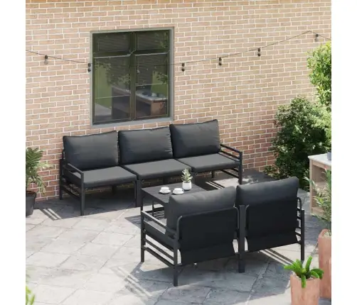 Sodo Sofų Rinkinys Su Pagalve 6 Pcs Antracito Plienas & Audinys