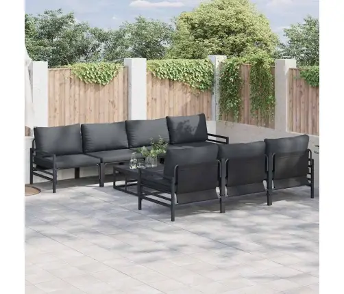 Sodo Sofų Rinkinys Su Pagalve 8 Pcs Juoda Plienas
