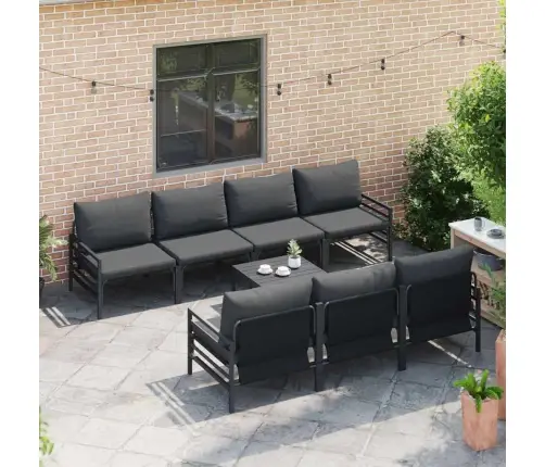 Sodo Sofų Rinkinys Su Pagalve 8 Pcs Juoda Plienas