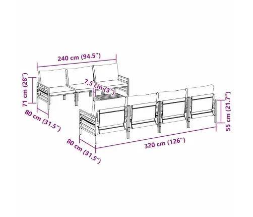 Sodo Sofų Rinkinys Su Pagalve 8 Pcs Juoda Plienas