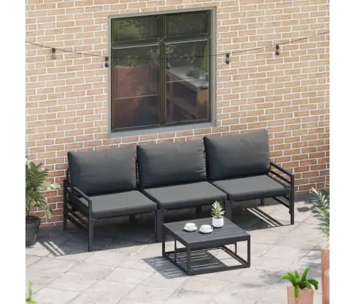 Sodo Sofų Rinkinys Su Pagalve 3 Pcs Juoda Plienas