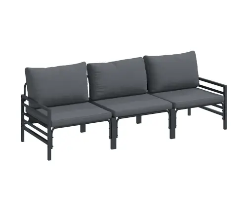 Sodo Sofų Rinkinys Su Pagalve 3 Pcs Juoda Plienas