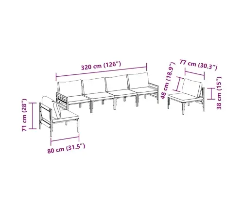 Dārza Dīvānu Komplekts 6 Pcs Antracīta Tērauds Vidaxl