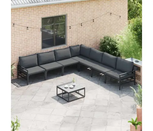 Sodo Sofų Rinkinys Su Pagalve 7 Pcs Juoda Plienas