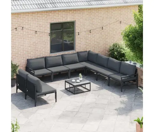 Sodo Sofų Rinkinys Su Pagalve 10 Pcs Juoda Plienas