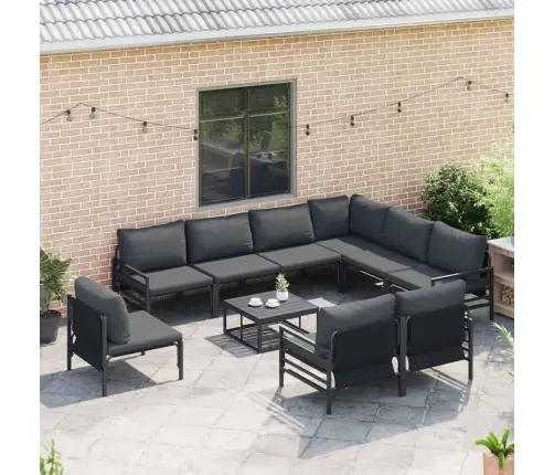 Sodo Sofų Rinkinys Su Pagalve 10 Pcs Juoda Plienas