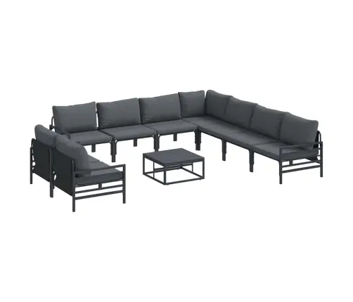 Sodo Sofų Rinkinys Su Pagalve 10 Pcs Juoda Plienas