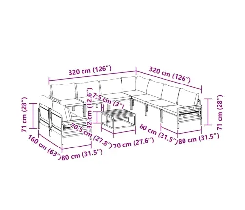 Sodo Sofų Rinkinys Su Pagalve 10 Pcs Juoda Plienas