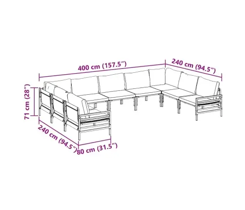 Dārza Dīvānu Komplekts 9 Pcs Antracīta Tērauds Vidaxl