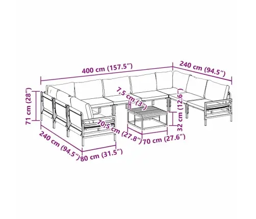 Aia Diivanikomplekt Padjaga 10 Pcs Must Teras