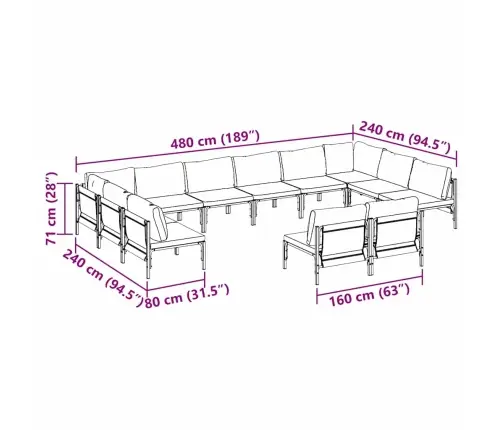 Dārza Dīvānu Komplekts 12 Pcs Antracīta Tērauds Vidaxl
