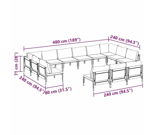 Dārza Dīvānu Komplekts 13 Pcs Antracīta Tērauds Vidaxl