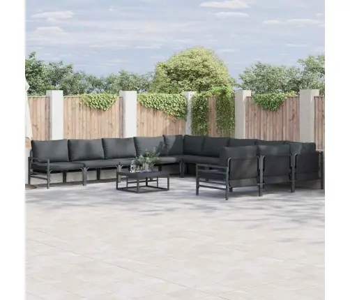 Sodo Sofų Rinkinys Su Pagalve 12 Pcs Juoda Plienas